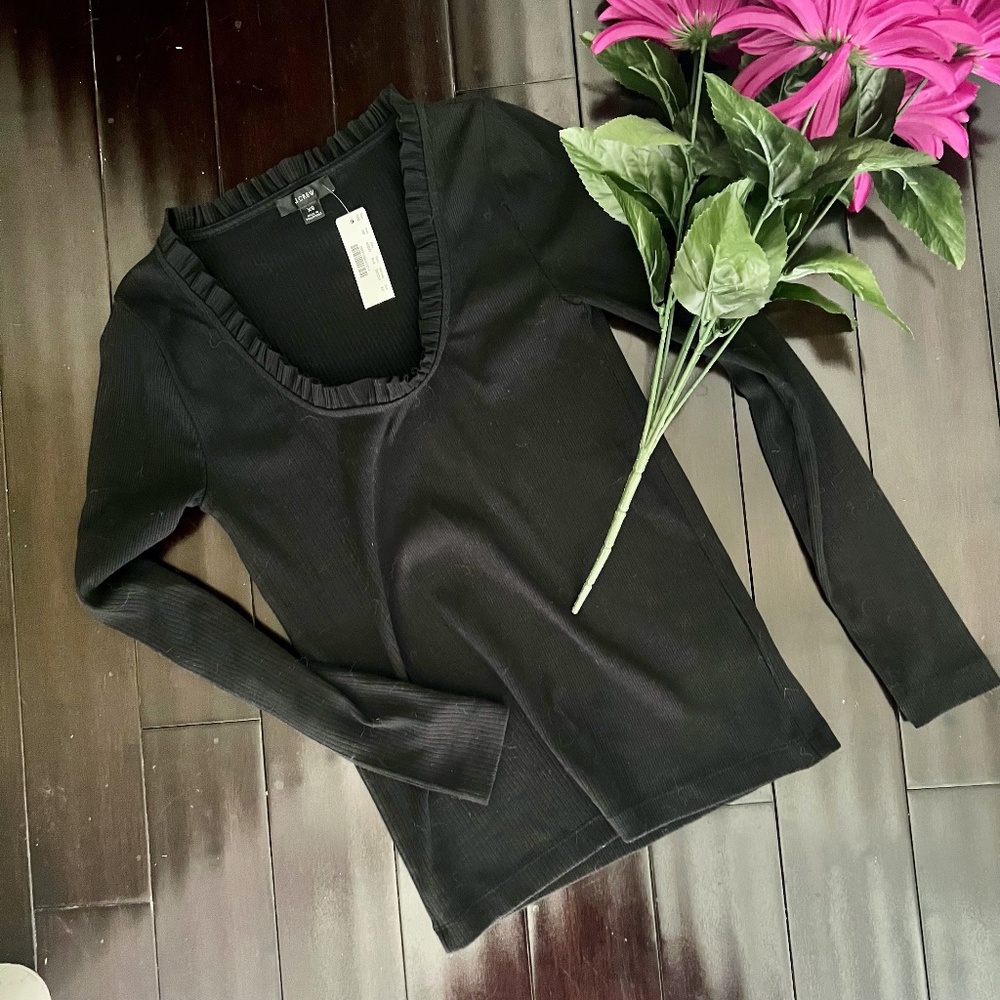 SOLD! J. Crew ruffleneck long-sleeve top size XS (in black)